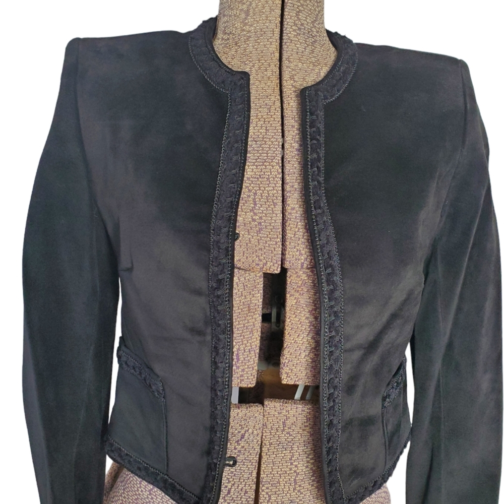 Vintage Danier black suede cropped button down jacket size small - Picture 2 of 16
